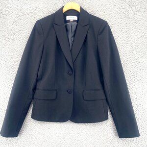 Calvin Klein Blazer Womens 4 Black Peak Lapel Button Up Pockets Office Career